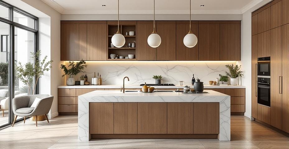 Projekt kuchni z wyspą w stylu Modern Classic - Studio Subtelności Kielce